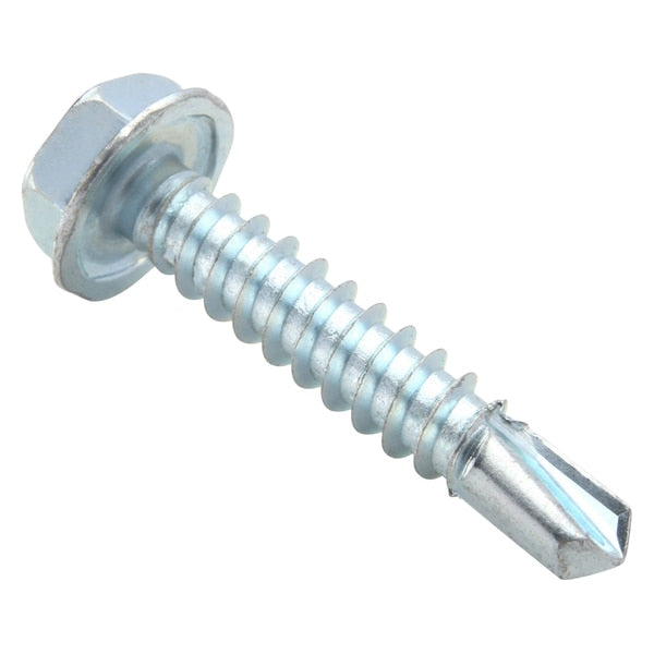 Self-Drilling Screw, #10 x 1 in, Zinc Plated Steel Hex Head External Hex Drive, 100 PK