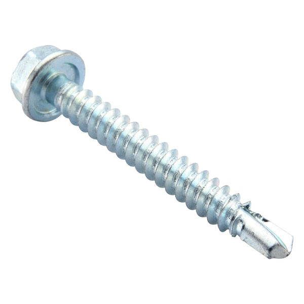 Self-Drilling Screw, #10 x 1 1/2 in, Zinc Plated Steel Hex Head External Hex Drive, 100 PK