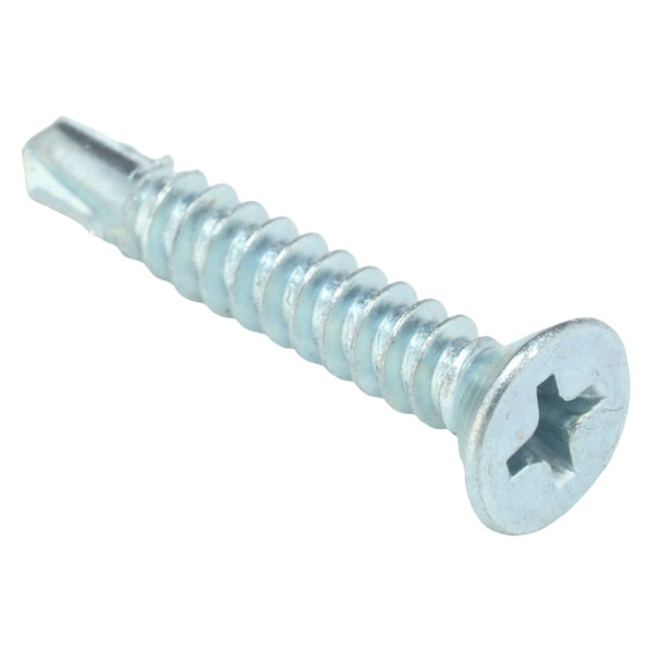 Self-Drilling Screw, #8 x 1 in, Zinc Plated Steel Flat Head Phillips Drive, 100 PK