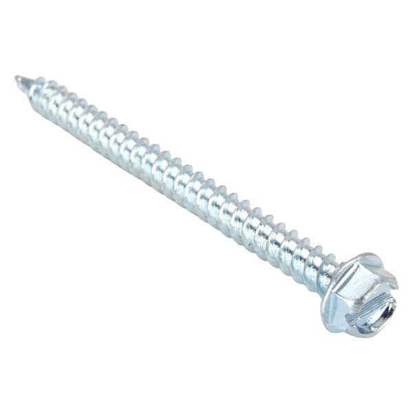 Sheet Metal Screw, #8 x 2 in, Zinc Plated Steel Hex Head External Hex Drive, 250 PK