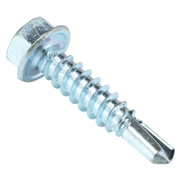 Self-Drilling Screw, #12 x 1 in, Zinc Plated Steel Hex Head External Hex Drive, 100 PK