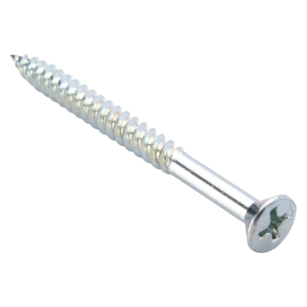 Wood Screw, #8, 2 in, Zinc Plated Steel Flat Head Phillips Drive, 100 PK