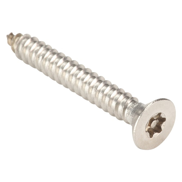 #8 x 1-1/4 in Torx Flat Tamper Resistant Screw, 18-8 Stainless Steel, Plain Finish, 25 PK