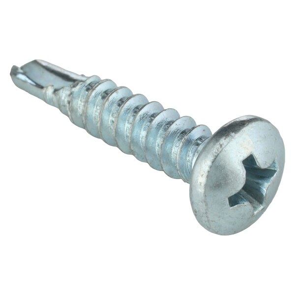 Self-Drilling Screw, #8 x 3/4 in, Zinc Plated Steel Pan Head Phillips Drive, 100 PK