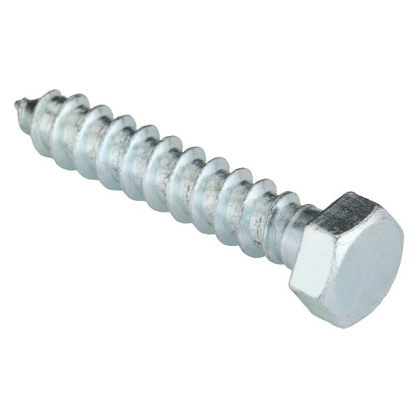 Lag Screw, 3/8 in, 2 in, Steel, Zinc Plated Hex External Hex Drive, 100 PK