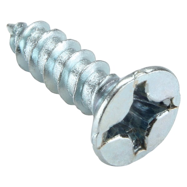 Wood Screw, #10, 3/4 in, Zinc Plated Steel Flat Head Phillips Drive, 100 PK