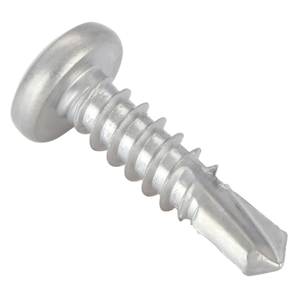 Self-Drilling Screw, #10 x 3/4 in, Plain 410 Stainless Steel Pan Head Phillips Drive, 100 PK