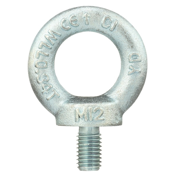 Machinery Eye Bolt With Shoulder, M12-1.75, 20.5 mm Shank, 30 mm ID, Steel, Zinc Plated, 2 PK