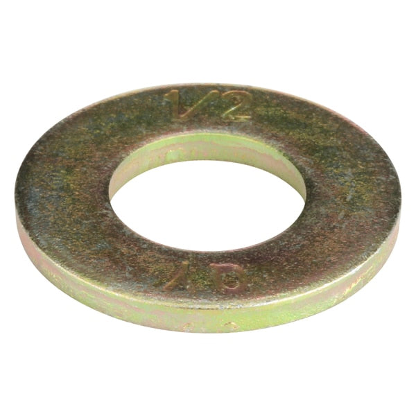 Flat Washer, Fits Bolt Size 1/2 in , Steel Zinc Yellow Finish, 25 PK