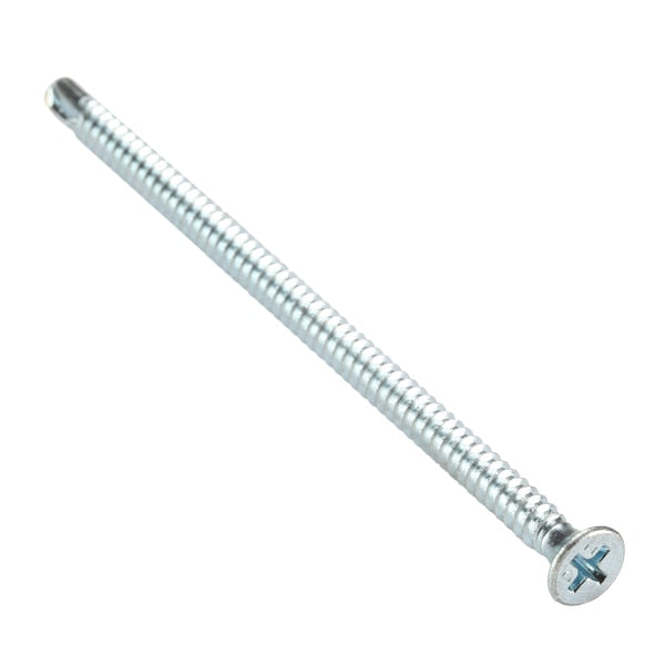 Self-Drilling Screw, #10 x 4 in, Clear Zinc Plated Steel Flat Head Phillips Drive, 1000 PK