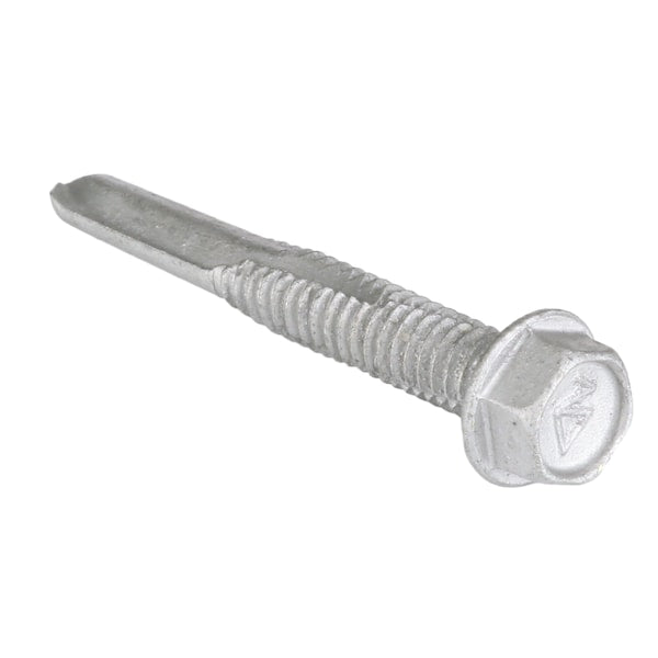 Self-Drilling Screw, #12-24 x 1-1/2 in, Dagger Guard Steel Hex Head Hex Drive, 2000 PK