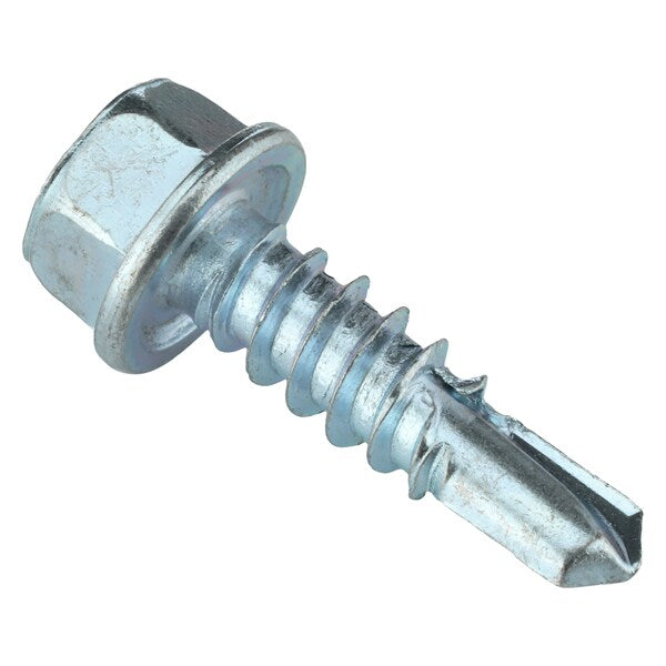 Self-Drilling Screw, #12 x 3/4 in, Zinc Plated Steel Hex Head External Hex Drive, 100 PK