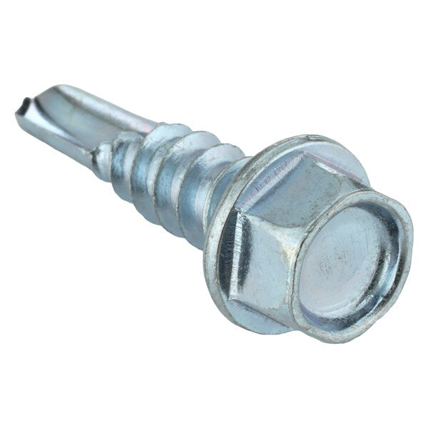 Self-Drilling Screw, #12 x 3/4 in, Zinc Plated Steel Hex Head External Hex Drive, 100 PK