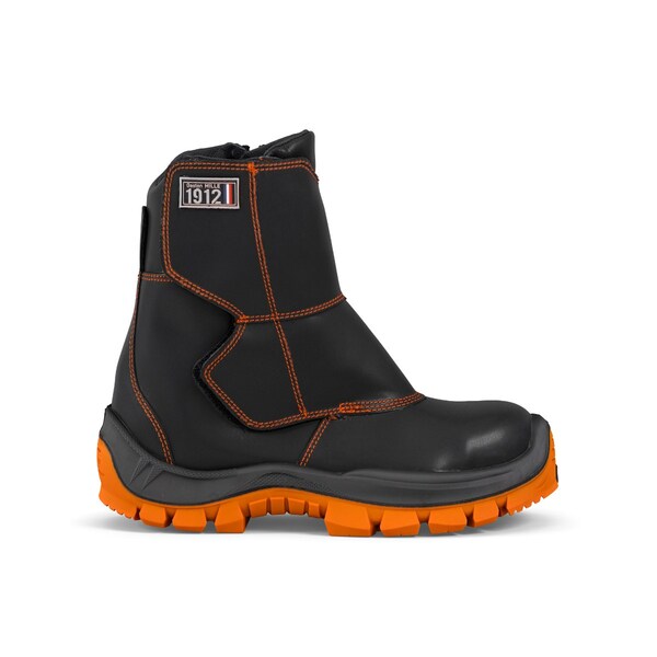 Welders Leather Work Boot, Flame Resistant, Black/Orange, Men's Size 7