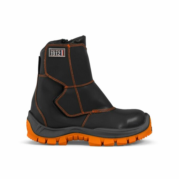 Welders Leather Work Boot, Flame Resistant, Black/Orange, Men's Size 10