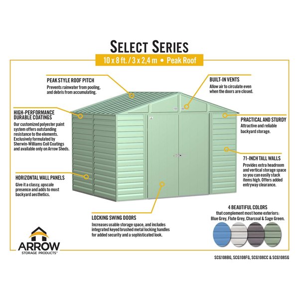 10x8 Select Steel Storage Shed, Flute Grey