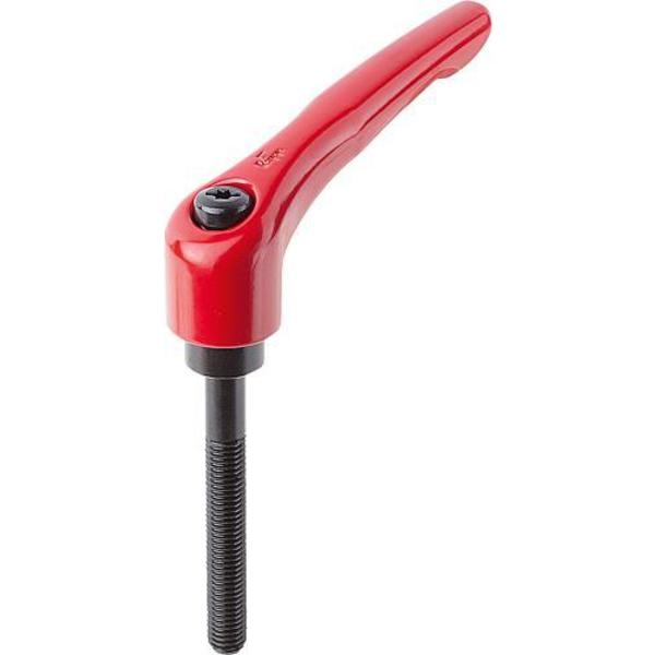 Adjustable Handle, Modern Design, Sz. 4, M12X90, Die Cast Zinc Red RAL 3003, Comp: Steel