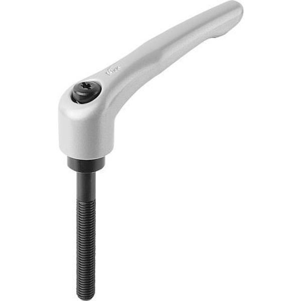 Adjustable Handle, Modern Design, Sz. 2, M10X60, Die Cast Zinc Silver Metallic, Comp: Steel