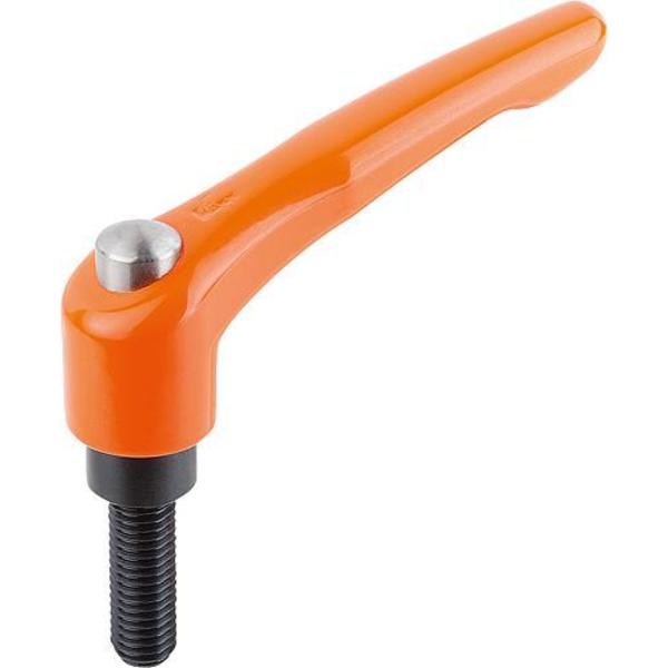 Adjustable Handle, Mod. Design, Protective Cap Sz. 3, M10X20, Cast Zinc Orange RAL2004, Comp: Steel