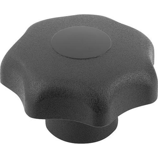 Star Grip, DIN 6336 Similar, D=6, D1= 32, Drilled Bushing, Steel, Black Plastic, Cap: Black