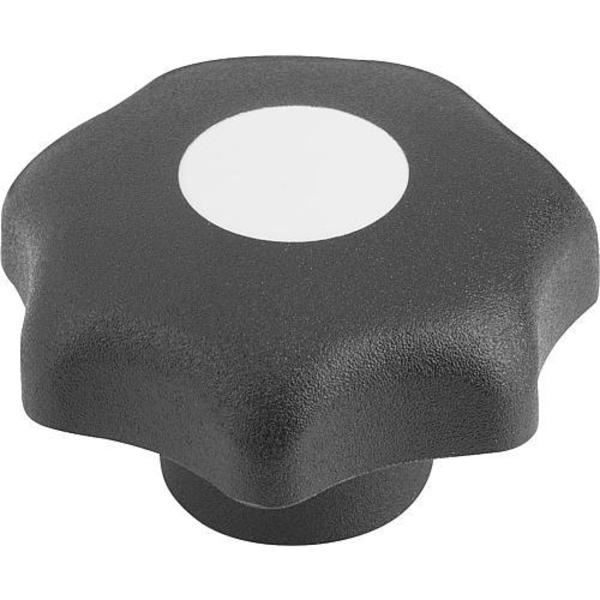 Star Grip, DIN 6336 Similar, D=6, D1= 32, Drilled Through, Entirely Plastic, Black, Cap: Gray