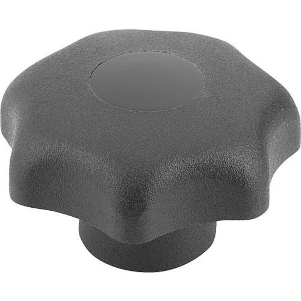 Star Grip, DIN 6336 Similar, D=0,188, D1= 25, Drilled Through, Entirely Plastic, Black, Cap: Black