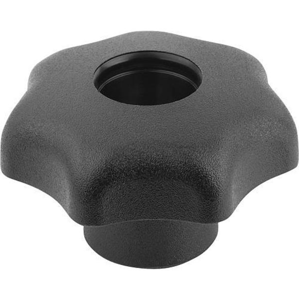 Star Grip, DIN 6336 Similar, D=M04, D1= 25, Steel, Tapped Through, No Cap, Black Plastic
