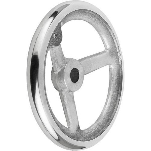 Handwheel, DIN 950, Aluminum 3-spoke, Diameter D= 200 mm, Bore D2= 0.625