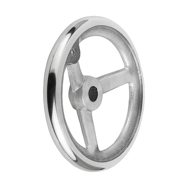 Handwheel, DIN 950, Aluminum 3-spoke, Diameter D= 125 mm, Bore D2= 0.5