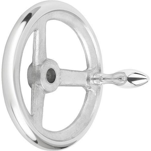 Handwheel, DIN 950, Aluminum 3-spoke, Diameter D= 250 mm, Bore D2= 0.875