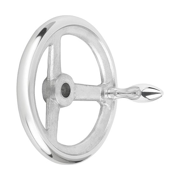 Handwheel, DIN 950, Aluminum 3-spoke, Diameter D= 125 mm, Bore D2= 0.5
