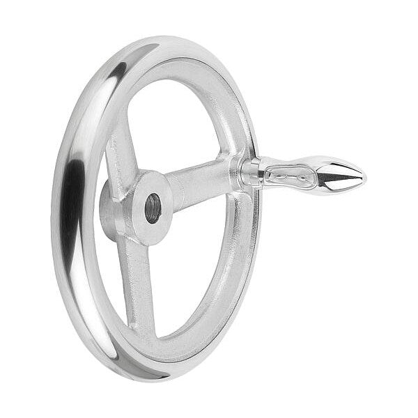 Handwheel, DIN 950, Aluminum 3-spoke, Diameter= 500 mm, Bore D2= 40 mm, Revolving Handle