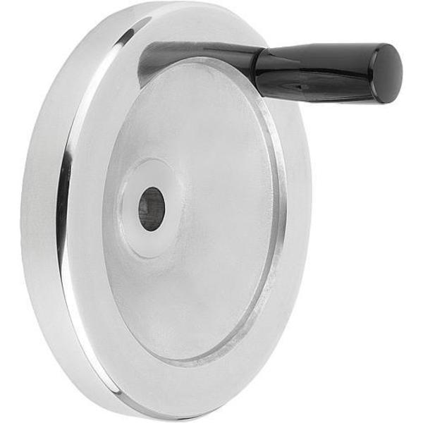 Disc Handwheel Diameter D1= 80 mm, Reamed Hole D2= 10 mm, Aluminum, Comp: Thermoset, Fixed Grip