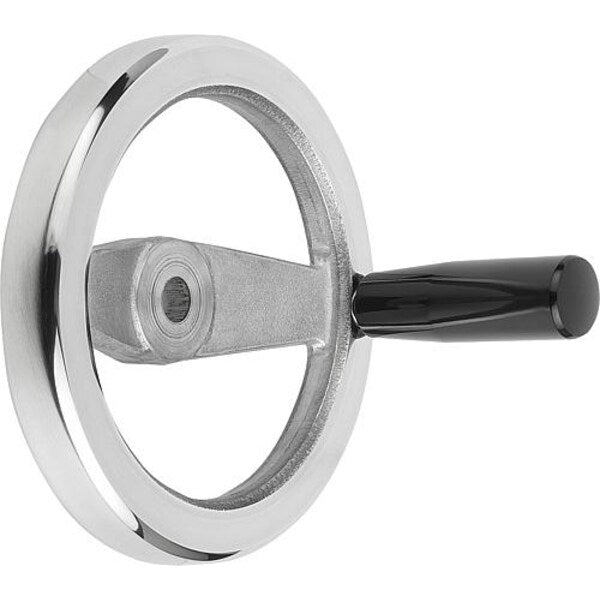 2-Spoke Handwheel, Aluminum, Diameter D1= 125 mm, Bore Dia. D2= 14 mm, Revolving Grip, Thermoset