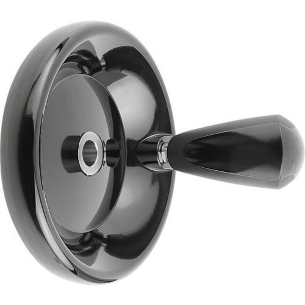 Disc Handwheel, Thermoset, Hub Steel, Diameter D1= 100 mm, Form E Reamed Bore D2= 10 mm, Revol. Grip