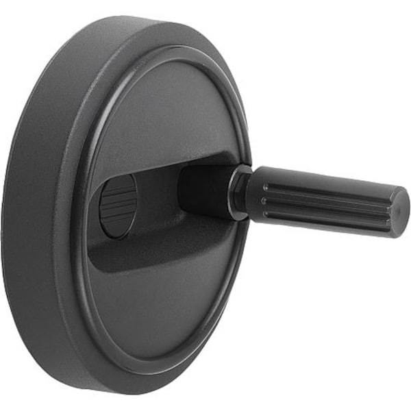 Handwheel, Thermoplastic, Diameter D1= 100 mm, Reamed Bore D2= 10 mm, Size: 2, With Revolving Handle