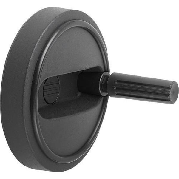 Handwheel, Thermoplastic, Diameter D1= 160 mm, Reamed Bore D2= 16 mm, Size: 4, With Revolving Handle