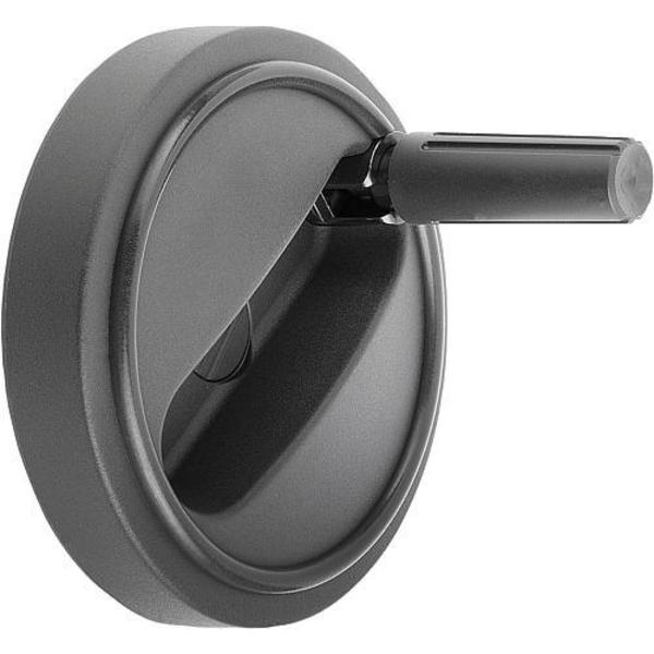 Handwheel, Thermoplastic, Diameter D1= 100 mm, Reamed Bore D2= 10 mm, Size: 2, With Folding Grip