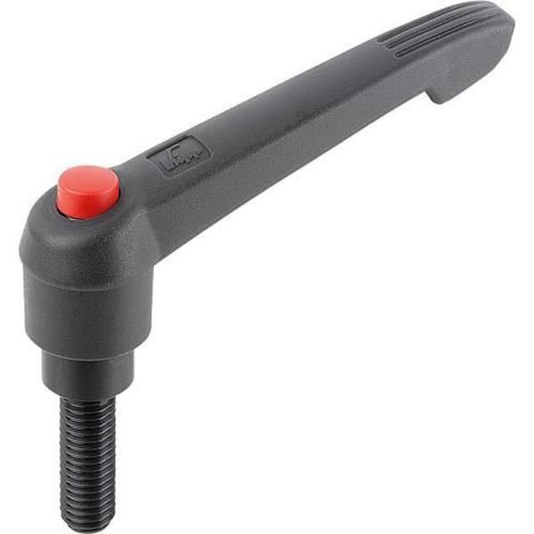 Adjustable Handle With Push Button, Size: 2, M06X35, Plastic Black, Comp: Steel, Button: Red