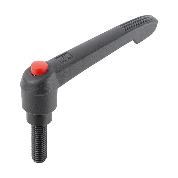 Adjustable Handle With Push Button, Size: 2 3/8-16X40, Plastic Black, Comp: Steel, Button: Red