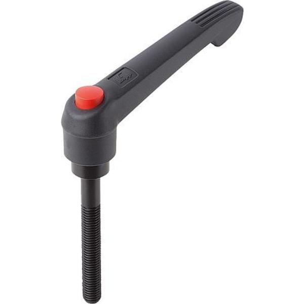 Adjustable Handle With Push Button, Size: 5, M16X60, Plastic Black, Comp: Steel, Button: Red