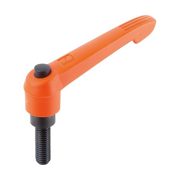 Adjustable Handle With Push Button, Size: 1, 10-32X30, Plastic Orange, Comp: Steel, Button: Black