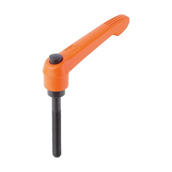 Adjustable Handle With Push Button, Size: 4, M12X90, Plastic Orange, Comp: Steel, Button: Black