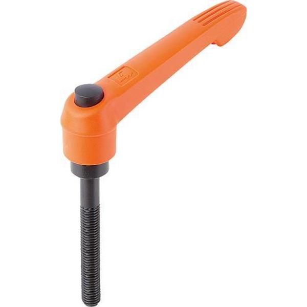 Adjustable Handle With Push Button, Size: 4, M12X60, Plastic Orange, Comp: Steel, Button: Black