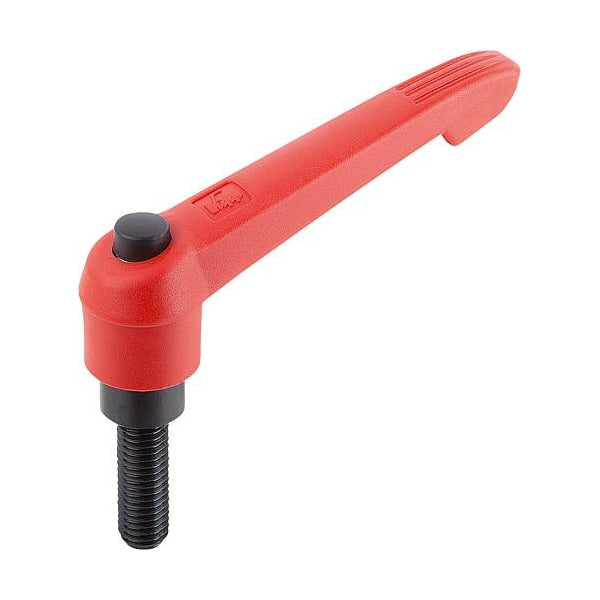Adjustable Handle With Push Button, Size: 1, 1/4-20X25, Plastic Red, Comp: Steel, Button: Black