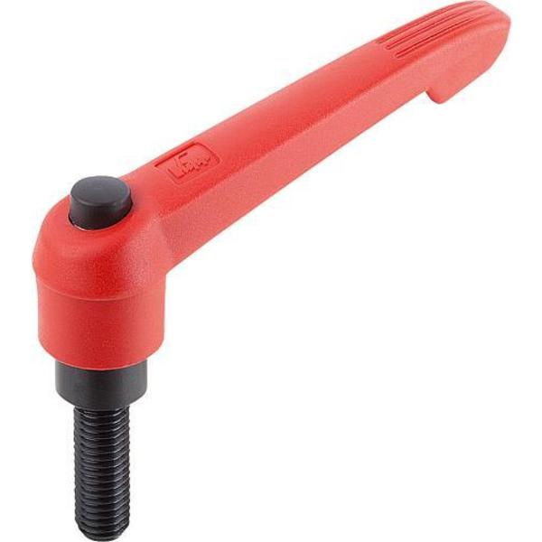 Adjustable Handle With Push Button, Size: 5, 5/8-11X80, Plastic Red, Comp: Steel, Button: Black