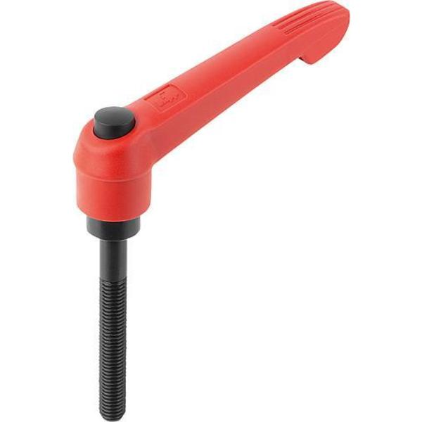 Adjustable Handle With Push Button, Size: 3, M08X60, Plastic Red, Comp: Steel, Button: Black