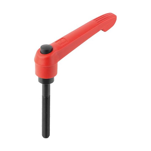 Adjustable Handle With Push Button, Size: 4, M10X70, Plastic Red, Comp: Steel, Button: Black