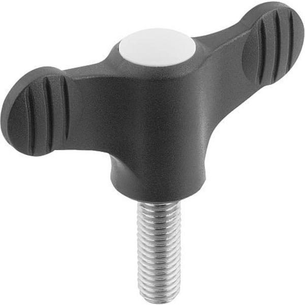 Wing Grip D=M05X20 A=50, H=24, Form: L, Plastic Black, Comp: Stainless Steel 1.4305