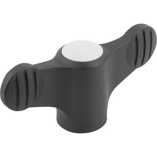 Wing Grip D=M08 A=75, H=35, 6, Form: K, Plastic Black, Comp: Stainless Steel 1.4305
